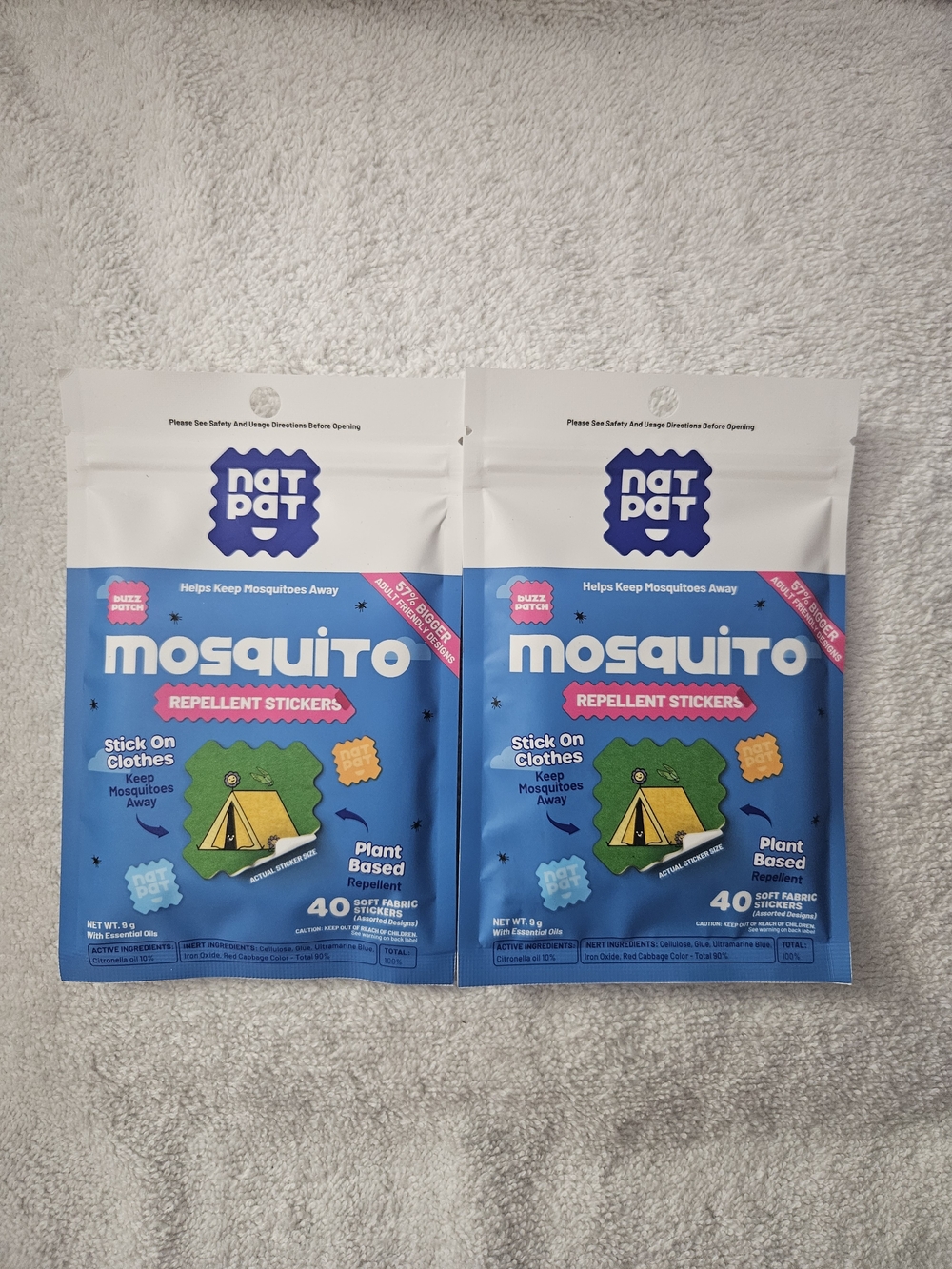 2 Pack NATPAT BuzzPatch Mosquito Repellent Stickers Adults 80ct Plant Based